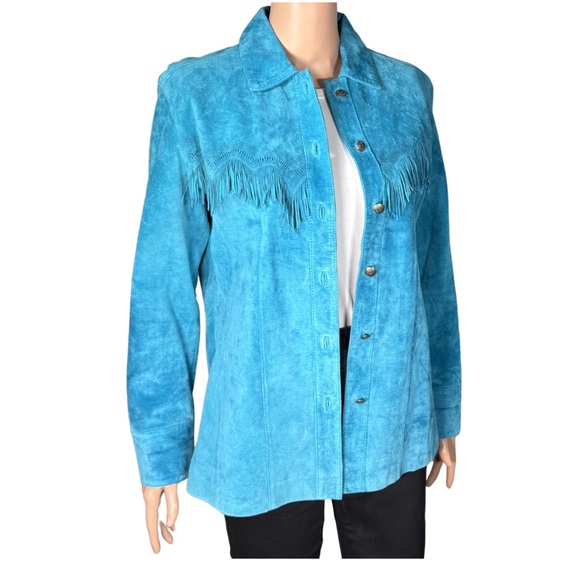Chico's Jackets & Blazers - Chico’s Fringe Suede Jacket Shacket Turquoise Festival Western - S